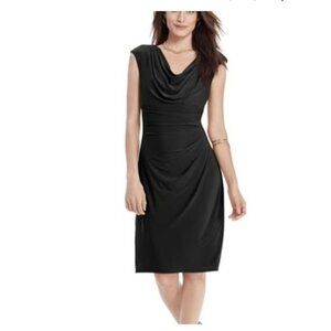 Lauren Ralph Lauren Dress Womens Size 10 Black Cowl Neck Ruched Cap Sleeve